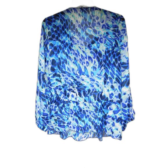 Cache Woman's Beaded Sheer Peasant Top Blue Abstract Leopard Print Sz. L Boho - Picture 2 of 8